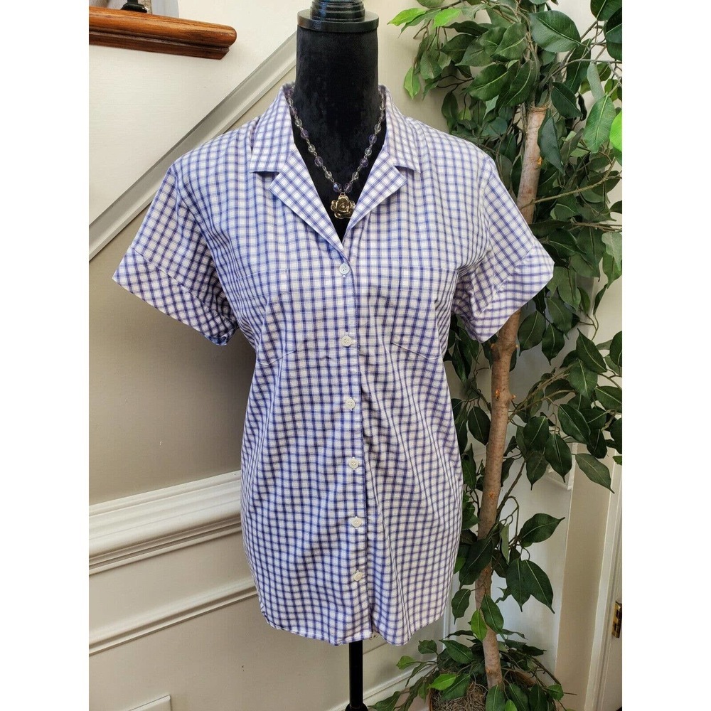 Liz Claiborne Women's Purple Cotton Collared Short Sleeve Buttons Down Shirt 16